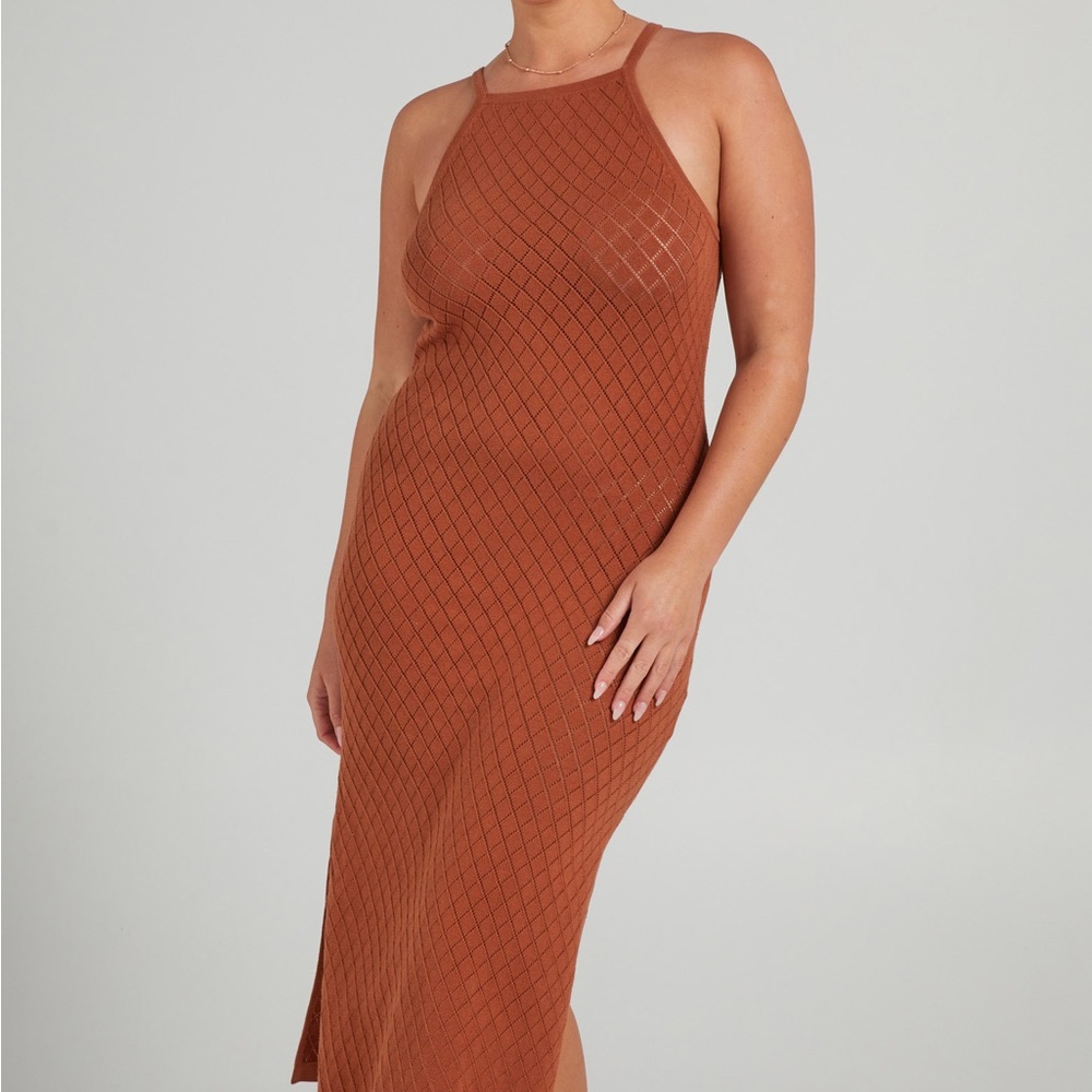 Halterneck knit midi dress